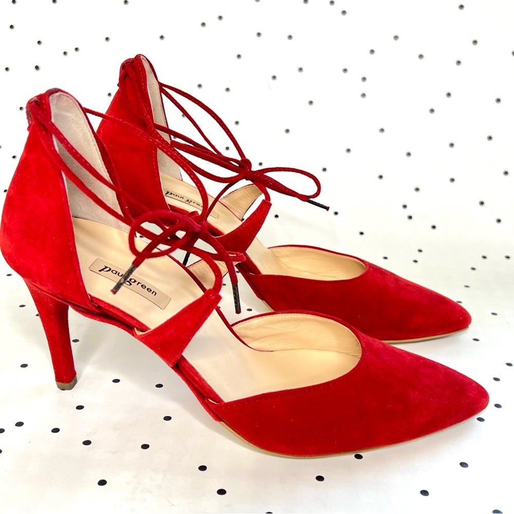 ❤️ PAUL GREEN ❤️ HELENA PUM RED SUEDE heels pumps lace up size US 9 UK 6,5 EU 40